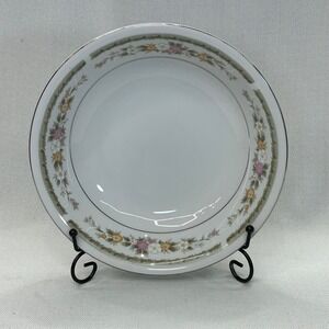 Vintage Everbrite Savanah Vegetable Serving Bowl 9.5" Pink Floral Platinum Trim
